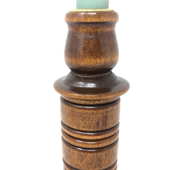 HOMCO Wooden Spool Candlestick Holders Brass Inserts Felted Bottom VTG Set of 2 - Picture 9 of 9